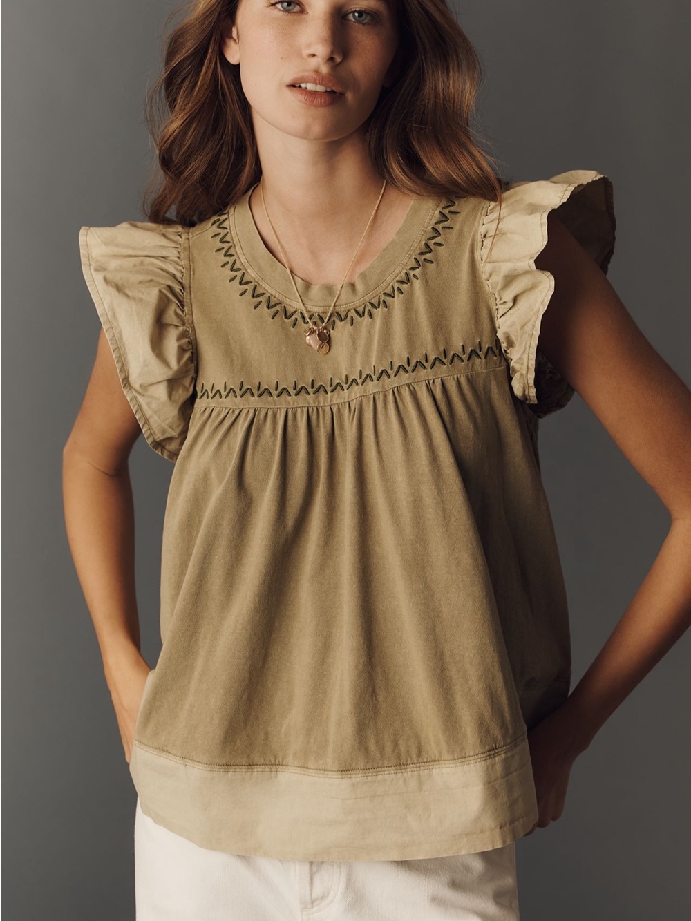 Anthropologie Pintuck Flutter-Sleeve Top